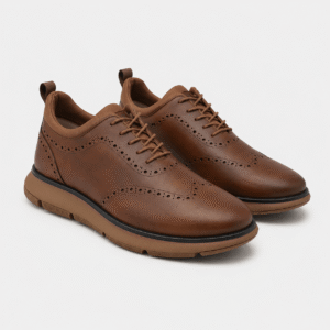 Men's Hybrid Crossover Brogues - Tan Faux Leather & Mesh Lace-Up Oxfords with Sneaker Outsole