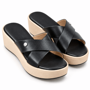 YOHO Women's Black Platform Wedge Thong Sandals with Slip-Resistant PU Sole